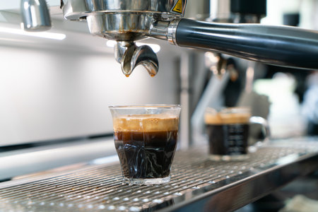 Professional espresso coffee making machine in a restaurantの写真素材