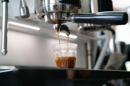 Professional espresso coffee making machine in a restaurantの写真素材