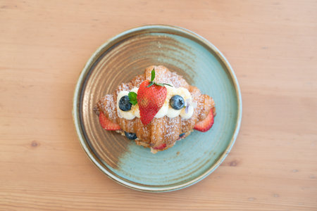 Breakfast with Fresh croissantsの写真素材