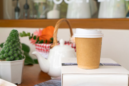 Hot Latte Coffee in white takeaway paper cup.の写真素材