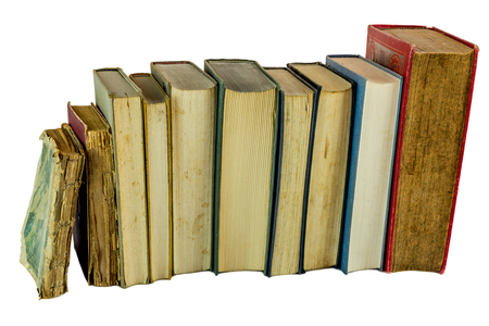 stack of old books isolated on whiteの写真素材