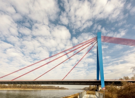 Bridge over a river with blue skyの写真素材