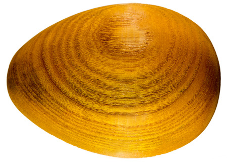 Easter egg made of wood isolated on whiteの写真素材