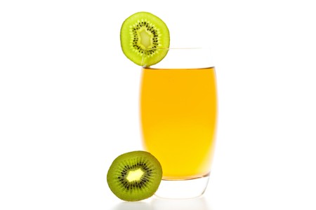 cocktail with slices of kiwi isolated on whiteの写真素材