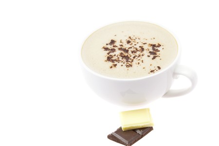 cappuccino and chocolate isolated on whiteの写真素材