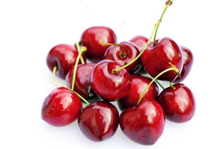 cherries isolated on whiteの写真素材