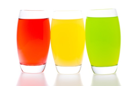colorful cocktails with fruit isolated on whiteの写真素材