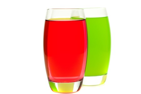 colorful cocktails with fruit isolated on whiteの写真素材