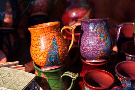 Ceramic pitchers on the marketの写真素材