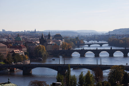 background of the bridges of Pragueの写真素材