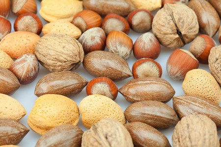 background of various kinds of nutsの写真素材