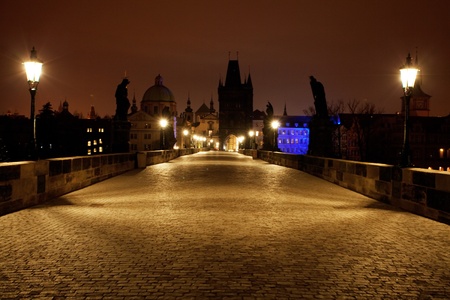 a beautiful night view of the Charles Bridge in Pragueの写真素材