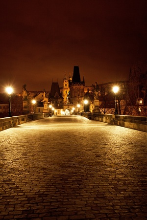 a beautiful night view of the Charles Bridge in Pragueの写真素材