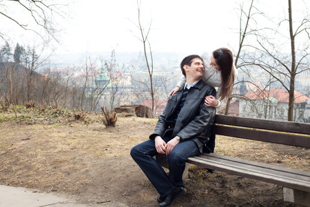 beautiful young love couple in city Pragueの写真素材