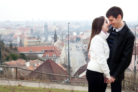 beautiful young love couple in city Pragueの写真素材