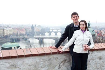 beautiful young love couple in city Pragueの写真素材