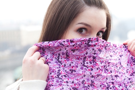 portrait of a beautiful young woman in Pragueの写真素材