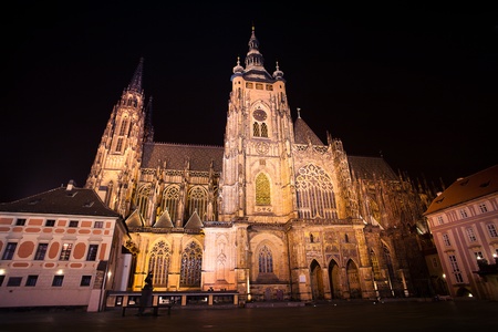 beautiful night view of  St. Vitus Cathedral in Pragueの写真素材