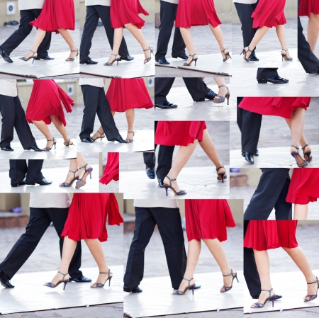 collage of a couple dancing the tango in the streets of Buenos Airesの写真素材