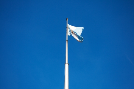 Flag of Argentina against the blue skyの写真素材
