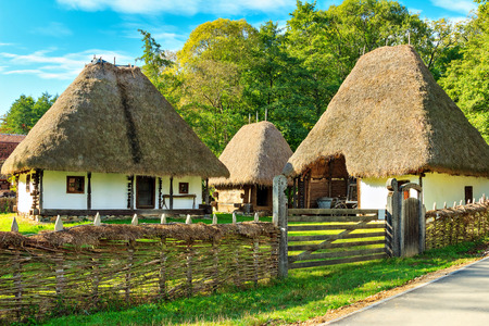 The old peasant houses,Astra village museum,Sibiu,Transylvania,Romania,Europeの写真素材