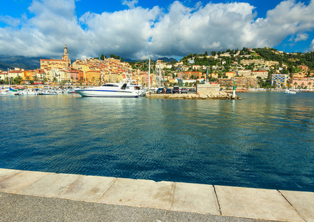 Old town with colorful houses and famous port,Menton,France,Europeのeditorial素材