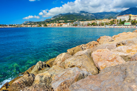 Summer landscape and famous beach,Menton,Azur Coast,France,Europeの写真素材
