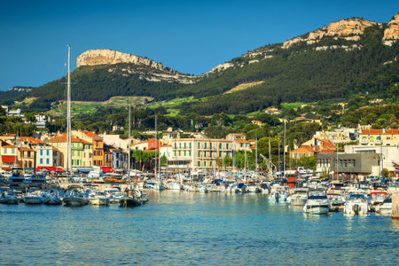 Wonderful fishing harbor with boats and luxury yachts in Cassis, Marseille, France, Europeの写真素材