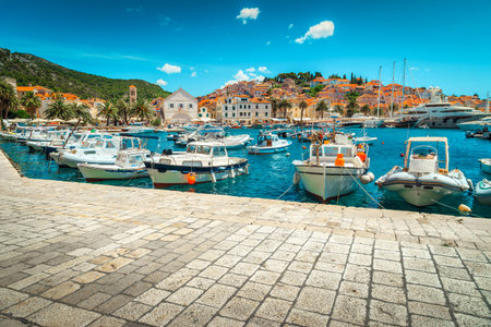 Popular medieval mediterranean resort with beautiful harbor and majestic cityscape. Luxury yachts,...