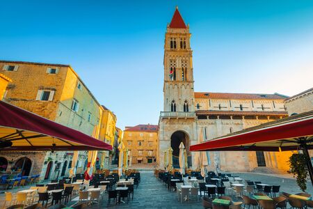 Admirable spacious cute street cafe and restaurant in Trogir old town square, Dalmatia, Croatia, Europe. Gorgeous travel and vacation location. の写真素材