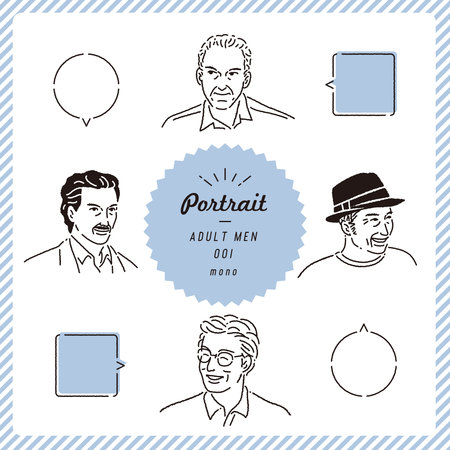 Set of hand drawn doodle men portraits. Vector illustration(mono).
Portrait illustration set of elderly man (monochrome)のイラスト素材