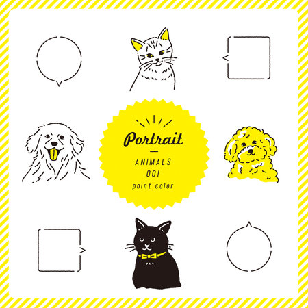 Vector set of hand drawn doodle icons with black cats and dogs(color).
Animal portrait illustration set (color)のイラスト素材