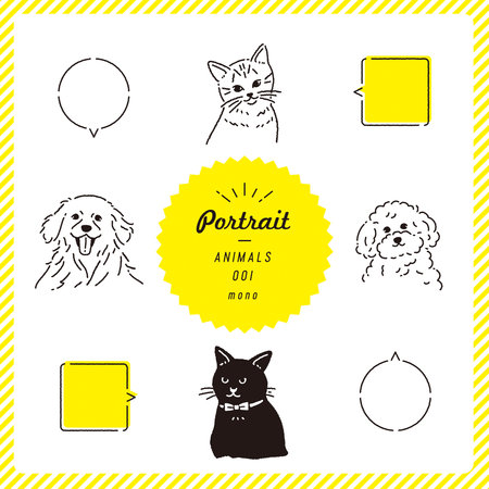 Vector set of cute hand drawn doodle dogs and cats(mono).
Animal portrait illustration set (monochrome)のイラスト素材