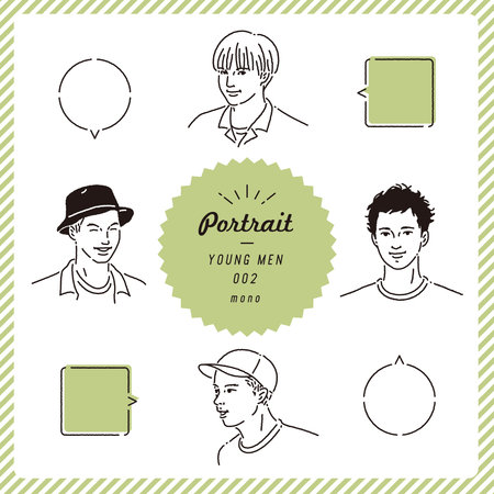 Set of hand drawn doodle hipster men. Vector illustration(mono).
Young man portrait illustration set (monochrome)のイラスト素材