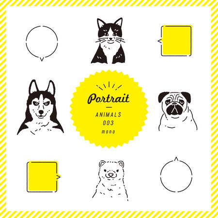 Animal portrait illustration set (monochrome)のイラスト素材