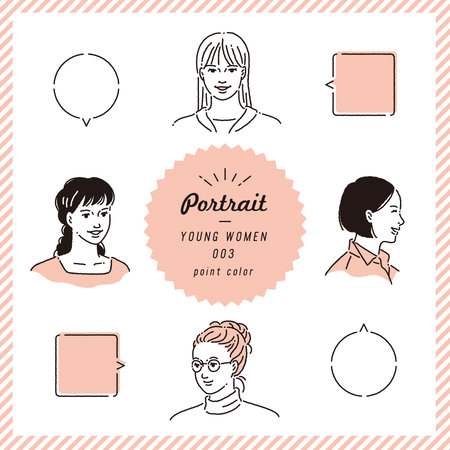 Young woman portrait illustration set (color)のイラスト素材