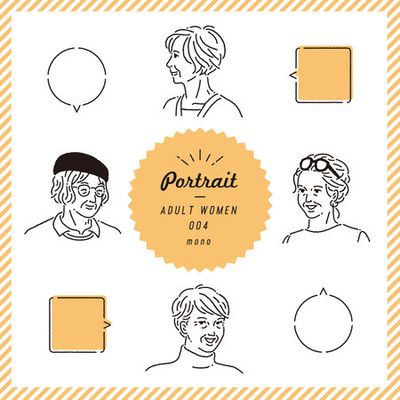 Line drawing expression set of elderly woman (monochrome)のイラスト素材