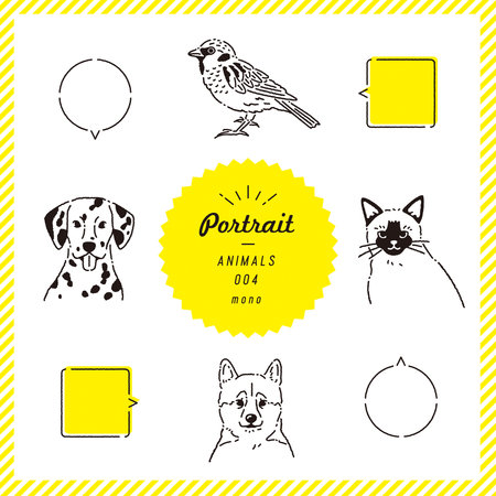 Animal line drawing illustration set (monochrome)のイラスト素材