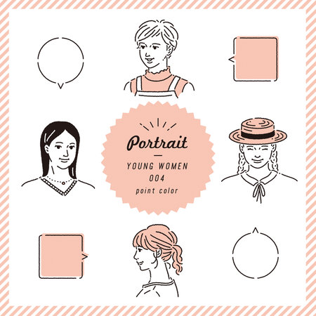 Young woman line art expression set (color)のイラスト素材