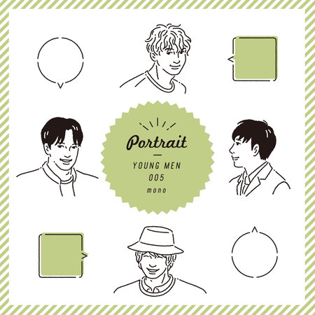 Young man line art expression set (monochrome)のイラスト素材