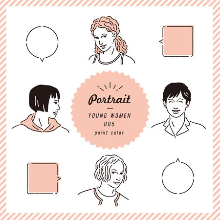 Young woman line art expression set (color)のイラスト素材