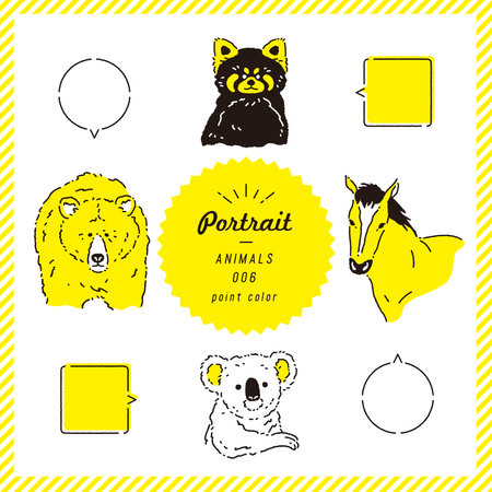 Vector set of cute hand drawn wild animals in doodle style.のイラスト素材