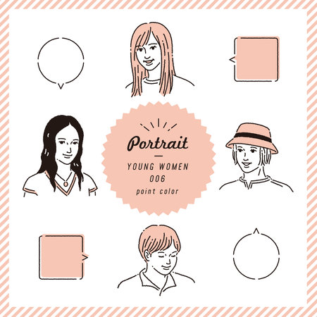Vector set of people avatars in trendy linear style. Hand drawn vector illustration.のイラスト素材