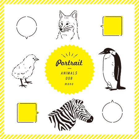 Set of cute hand drawn animals and birds. Vector illustration isolated on white background.のイラスト素材