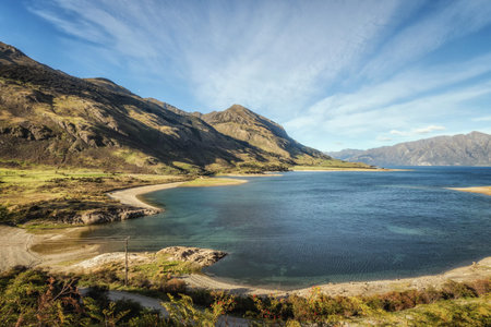Lake Hawea in the South Island of New Zealand.の写真素材