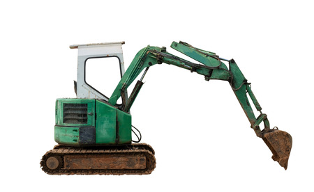 Excavators machine or backhoe the old on white background with clipping path.の写真素材
