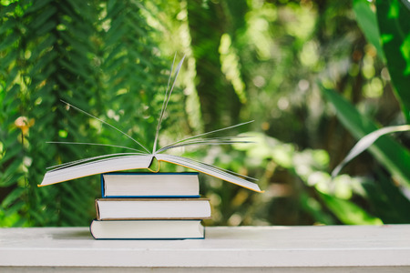 Education concept, Book with green blur background.,Books stacking.の写真素材