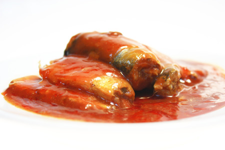 Spicy Sardines in tomato sauce canned fishの写真素材