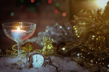 DIY Wineglass lantern candlesticks Christmasの写真素材