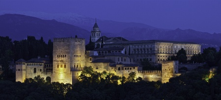 Alhambra Granada Spain Nightのeditorial素材